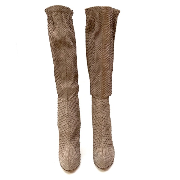 Brian Atwood Stretch Snakeskin Reptile Scale Tall Knee High Stiletto Boots - Picture 6 of 16